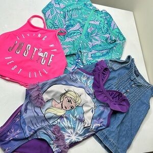 3T baby gap dress, Cat&Jack rash guard, Disney frozen bathing suit, top